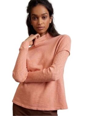 Anthropologie Amadi Francesca Mock-neck Rib Sleeve Peach, Size M, EUC
